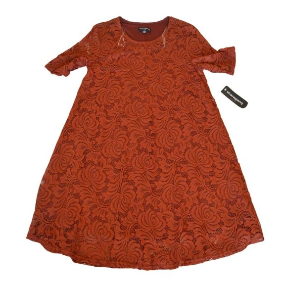 Sharagano Womens Cinnamon Red Floral Lace A Line Dress Size 6 Lined Fall Spring - Picture 5 of 9